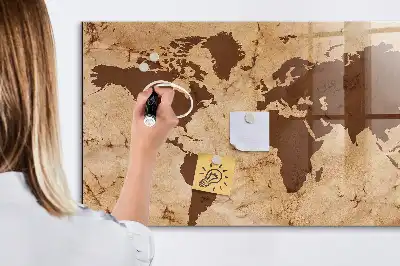 Quadro magnético de apagar a seco com estampa de mapa-múndi vintage