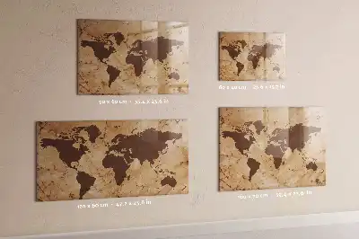Quadro magnético de apagar a seco com estampa de mapa-múndi vintage