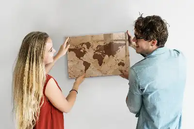 Quadro magnético de apagar a seco com estampa de mapa-múndi vintage