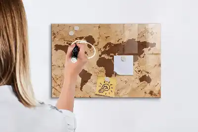 Quadro magnético de apagar a seco com estampa de mapa-múndi vintage
