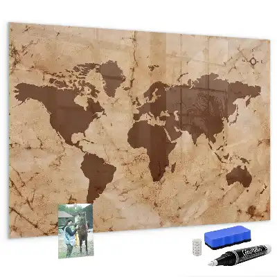 Quadro magnético de apagar a seco com estampa de mapa-múndi vintage