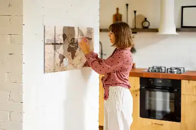 Quadro magnético de apagar a seco com estampa de mapa-múndi vintage