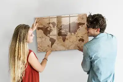 Quadro magnético de apagar a seco com estampa de mapa-múndi vintage