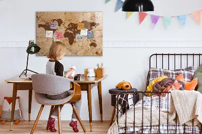 Quadro magnético de apagar a seco com estampa de mapa-múndi vintage