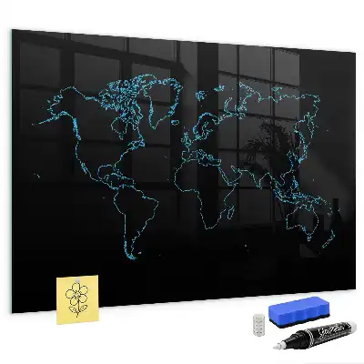Quadro magnético de apagar a seco com contorno de mapa-múndi