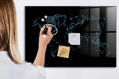 Quadro magnético de apagar a seco com contorno de mapa-múndi