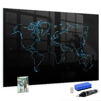 Quadro magnético de apagar a seco com contorno de mapa-múndi