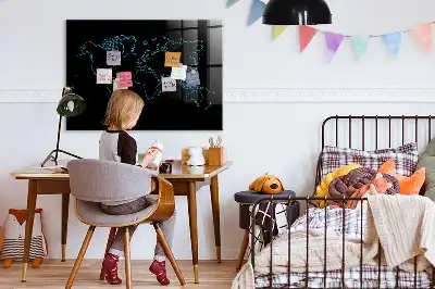 Quadro magnético de apagar a seco com contorno de mapa-múndi