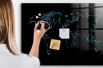 Quadro magnético de apagar a seco com contorno de mapa-múndi