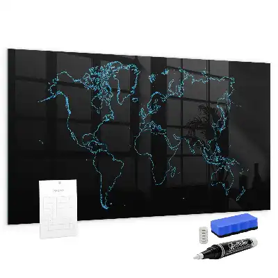 Quadro magnético de apagar a seco com contorno de mapa-múndi