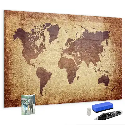 Mapa-múndi antigo quadro magnético com caneta