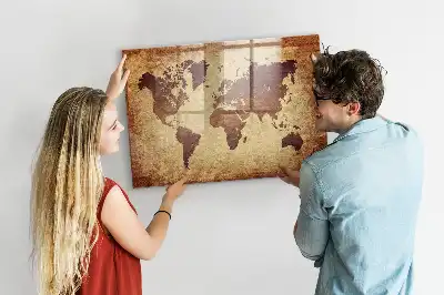 Mapa-múndi antigo quadro magnético com caneta