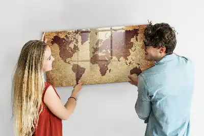 Mapa-múndi antigo quadro magnético com caneta