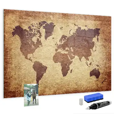 Mapa-múndi antigo quadro magnético com caneta