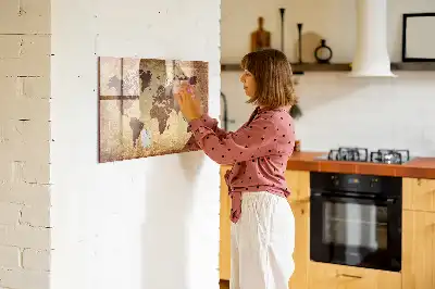 Mapa-múndi antigo quadro magnético com caneta