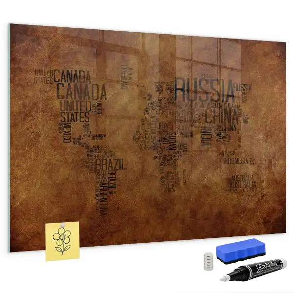 Quadro magnético com caneta mapa com nomes dos países