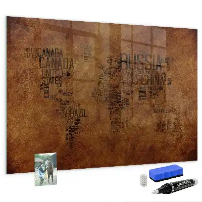 Quadro magnético com caneta mapa com nomes dos países