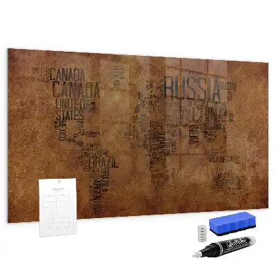 Quadro magnético com caneta mapa com nomes dos países