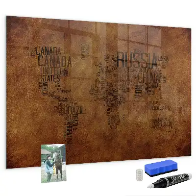 Quadro magnético com caneta mapa com nomes dos países