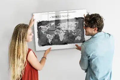 Quadro de apagar a seco magnético estilo mapa-múndi retro