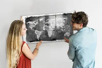 Quadro de apagar a seco magnético estilo mapa-múndi retro