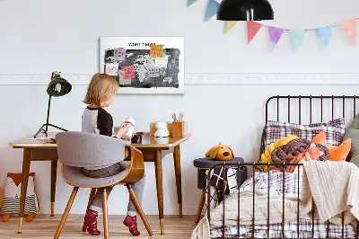 Quadro de apagar a seco magnético estilo mapa-múndi retro