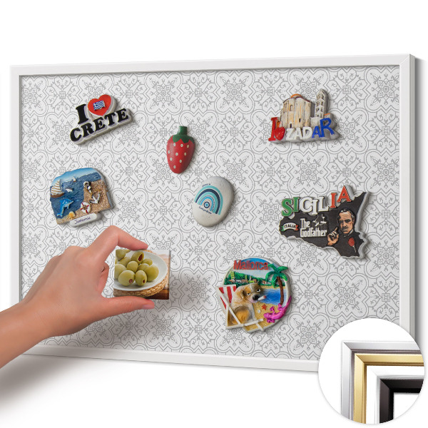 Quadro magnético com moldura branca Padrão de ornamento regular