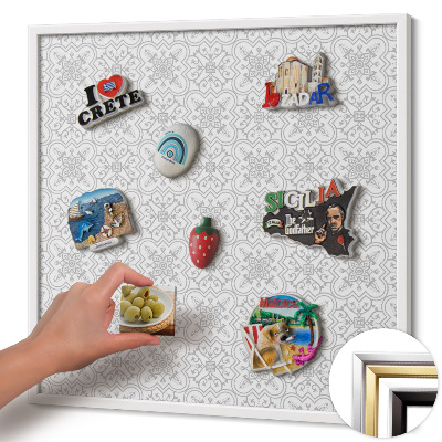 Quadro magnético com moldura branca Padrão de ornamento regular
