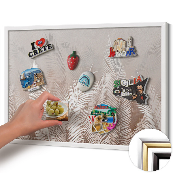 Quadro magnético com moldura branca Folhas boho naturais