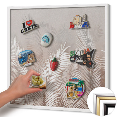 Quadro magnético com moldura branca Folhas boho naturais