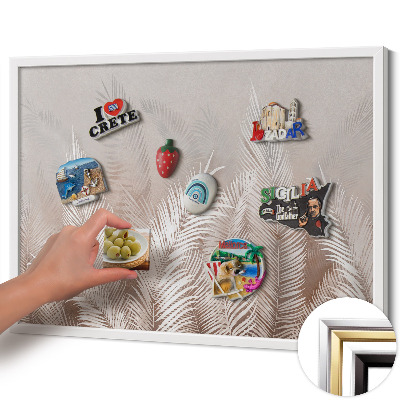 Quadro magnético com moldura branca Folhas boho naturais