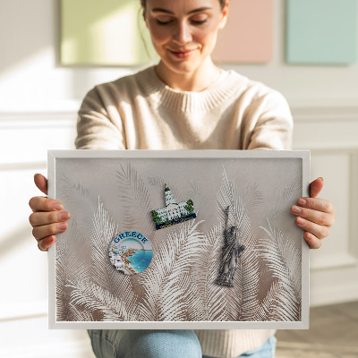 Quadro magnético com moldura branca Folhas boho naturais