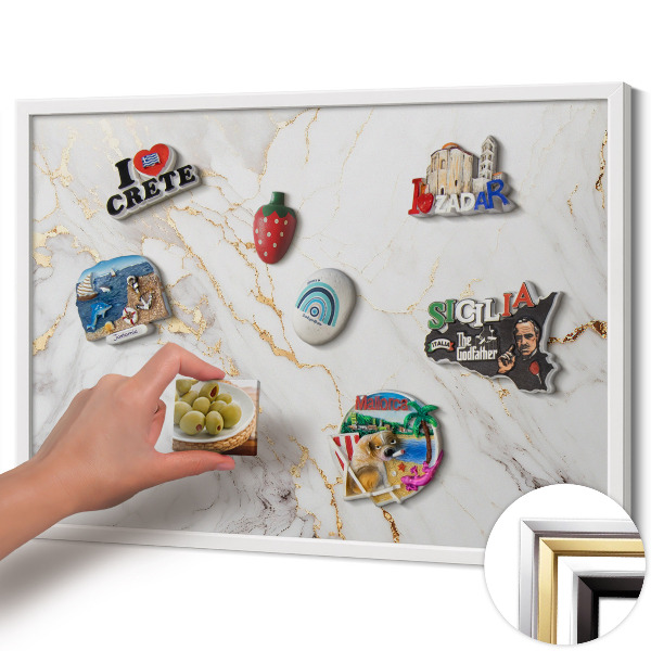Quadro magnético com moldura branca Pedra de mármore elegante