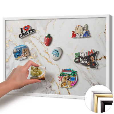 Quadro magnético com moldura branca Pedra de mármore elegante