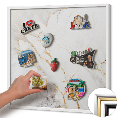 Quadro magnético com moldura branca Pedra de mármore elegante
