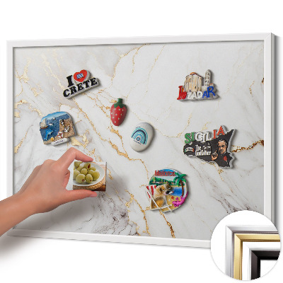 Quadro magnético com moldura branca Pedra de mármore elegante