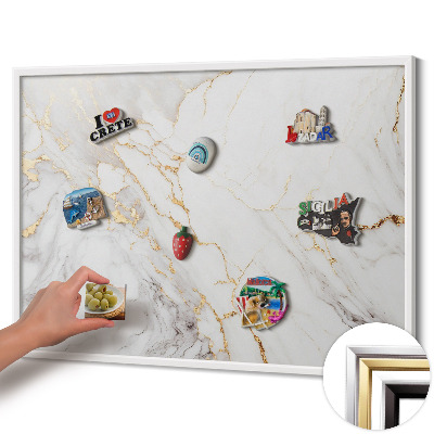 Quadro magnético com moldura branca Pedra de mármore elegante
