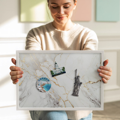 Quadro magnético com moldura branca Pedra de mármore elegante