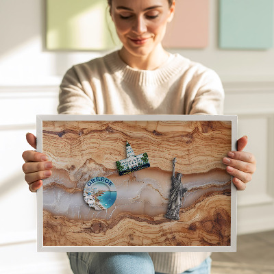 Quadro magnético com moldura branca Estrutura de madeira com resina