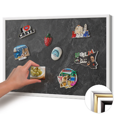 Quadro magnético com moldura branca Estrutura de pedra escura