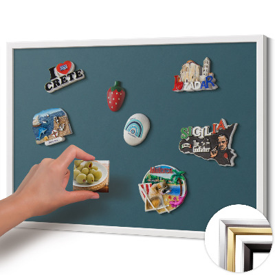 Quadro magnético com moldura branca Cor azul-petróleo escuro