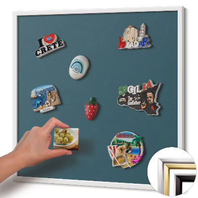 Quadro magnético com moldura branca Cor azul-petróleo escuro