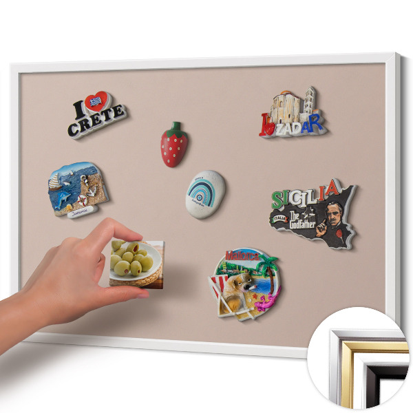 Quadro magnético com moldura branca Cor rosa pó bege