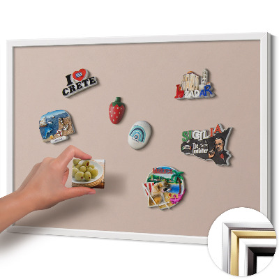 Quadro magnético com moldura branca Cor rosa pó bege