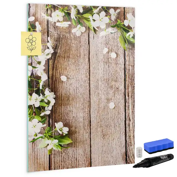 Quadro magnético de apagar a seco com estampa de flores em tábuas de madeira