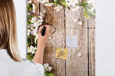 Quadro magnético de apagar a seco com estampa de flores em tábuas de madeira