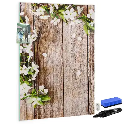 Quadro magnético de apagar a seco com estampa de flores em tábuas de madeira
