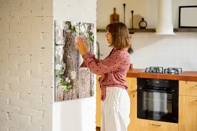Quadro magnético de apagar a seco com estampa de flores em tábuas de madeira