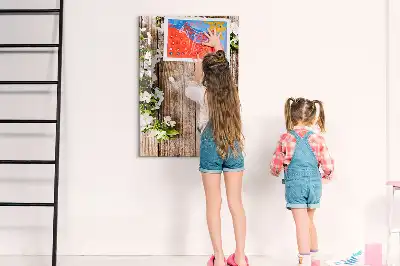 Quadro magnético de apagar a seco com estampa de flores em tábuas de madeira