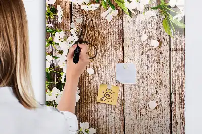 Quadro magnético de apagar a seco com estampa de flores em tábuas de madeira